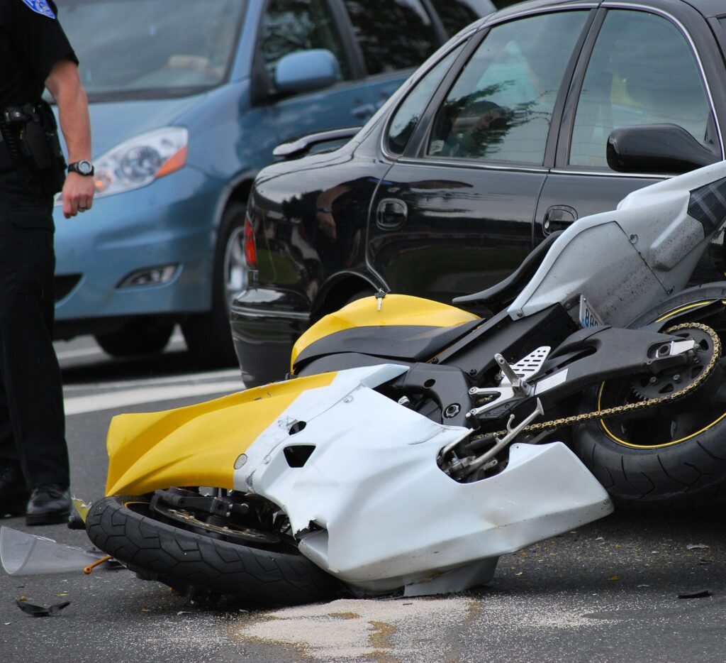 Motorcycle accident scene in Miami – Get legal help from Anijar Law.